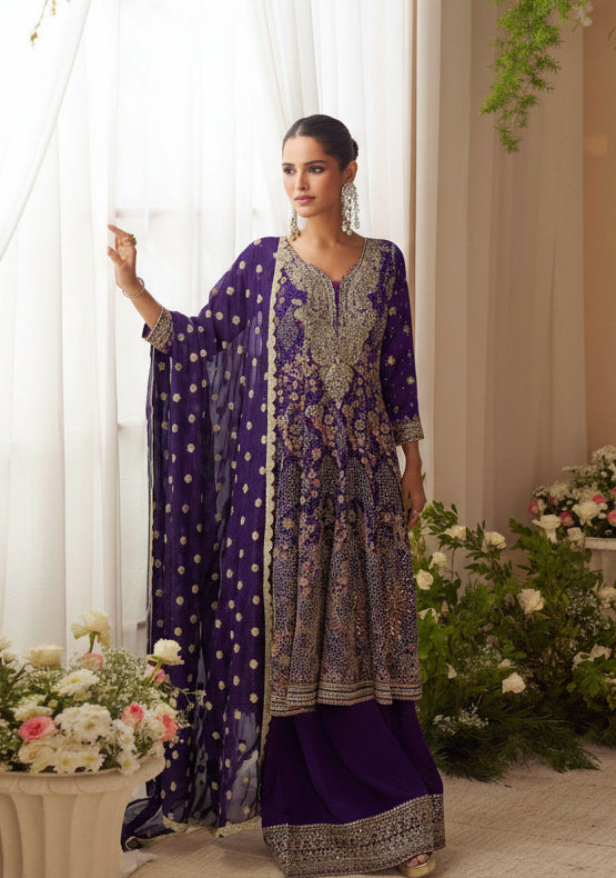 Orange Embroidered Designer Salwar Kameez Set