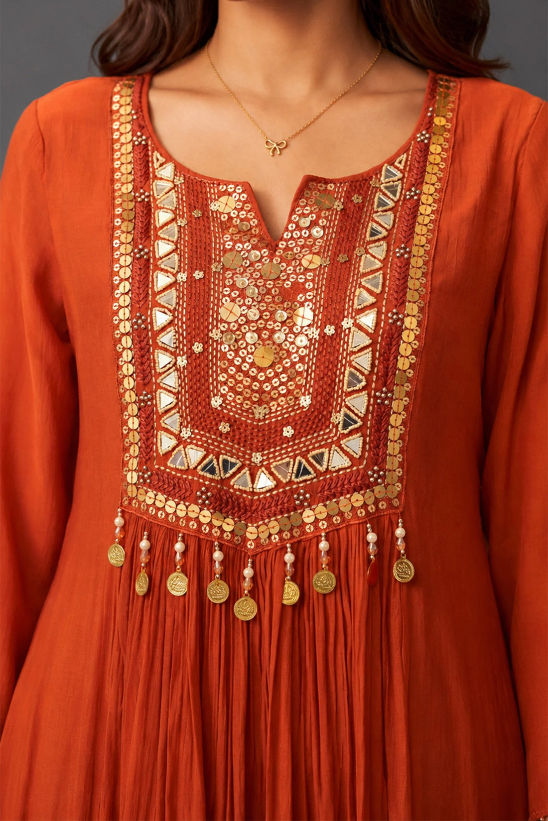 Terracotta Jharokha Embroidered Kurta Set