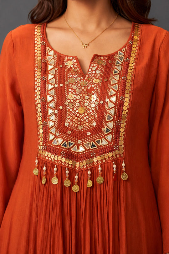Terracotta Jharokha Embroidered Kurta Set