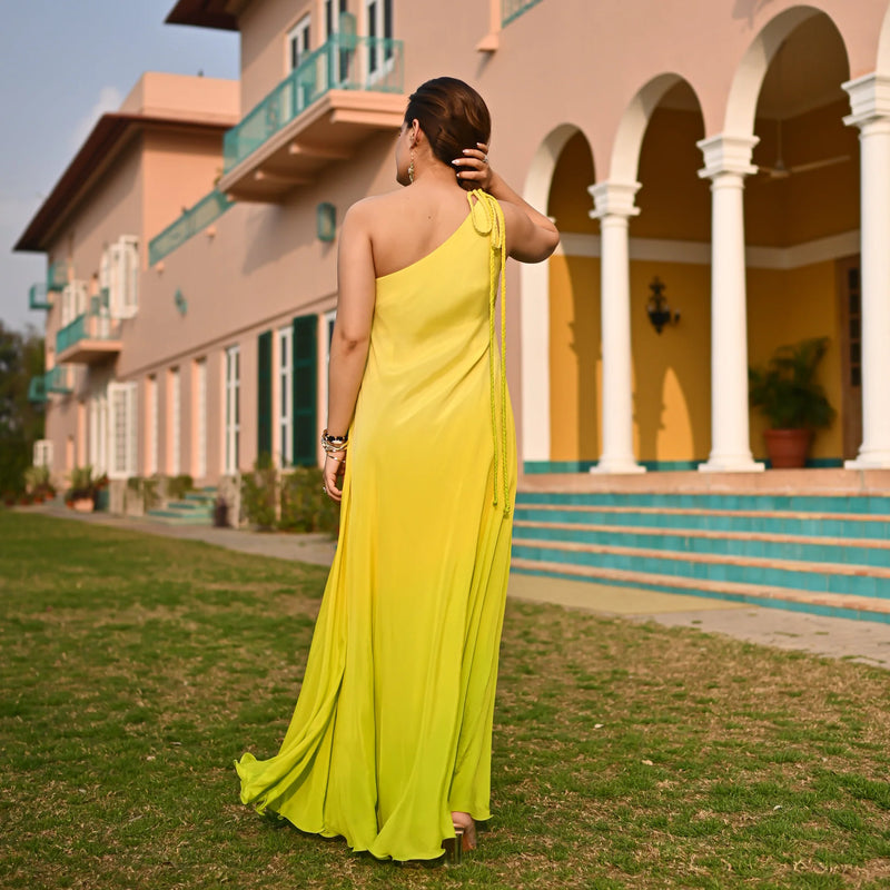 Lime Glow Ombre Chinon Maxi Dress
