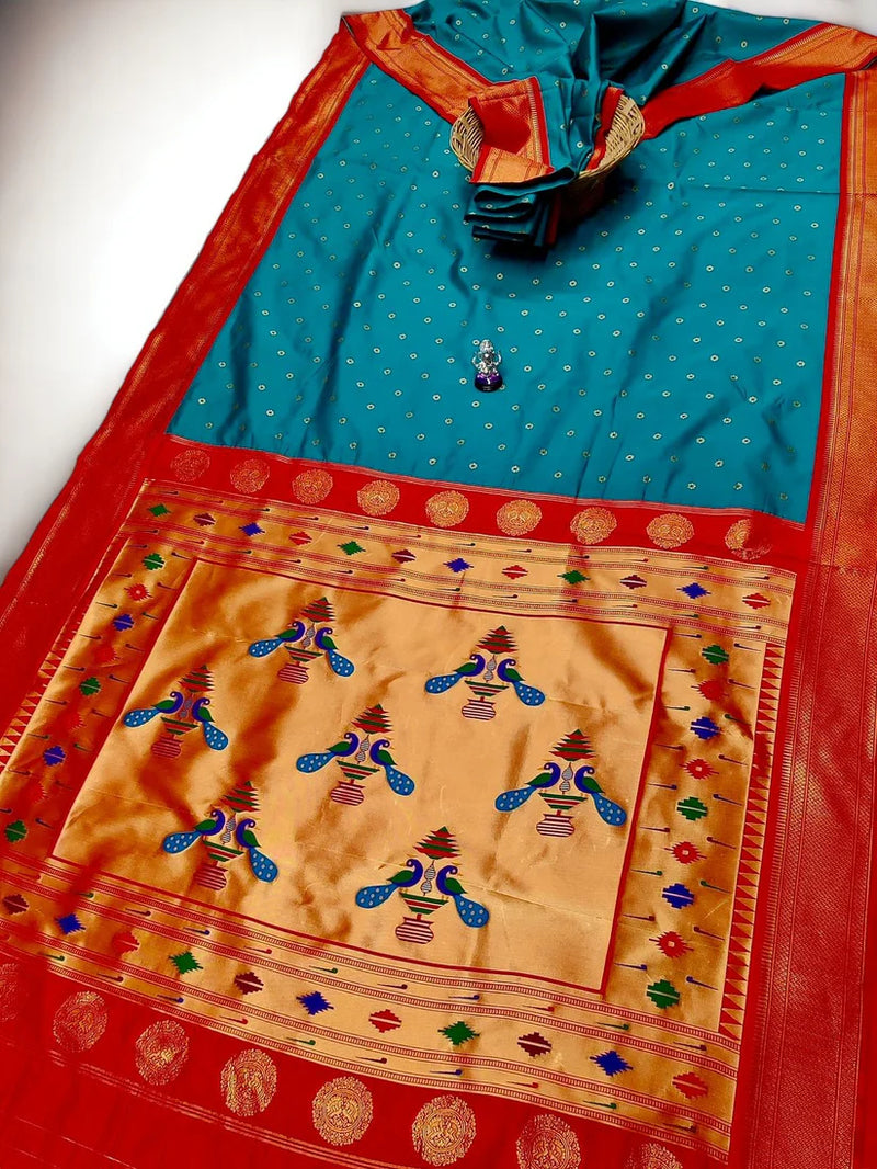 Sindoori Red 9 Yard Soft Silk Paithani Saree with Kalash Peacock Pallu