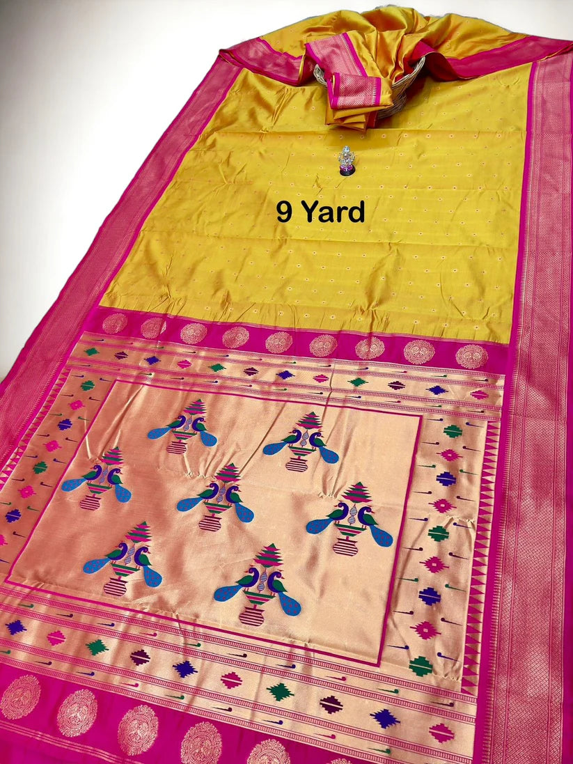 Sindoori Red 9 Yard Soft Silk Paithani Saree with Kalash Peacock Pallu