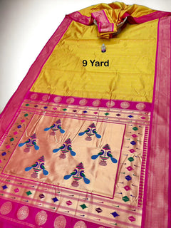Sindoori Red 9 Yard Soft Silk Paithani Saree with Kalash Peacock Pallu