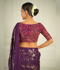 Blooming wine saree for parties