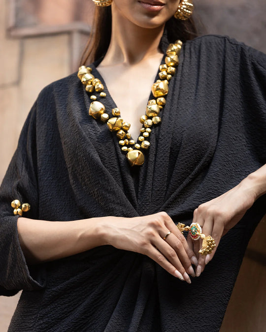 Siyah Mehr Ghungroo Draped Kaftan Gown