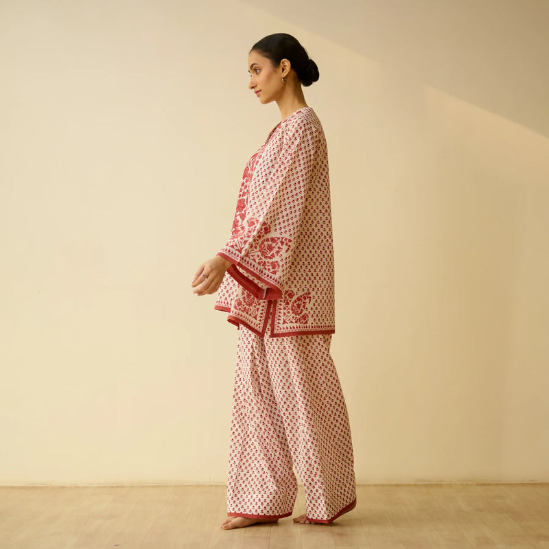Brick Red Mulmul Cotton Farsi Set  - By Reet Lifestyle