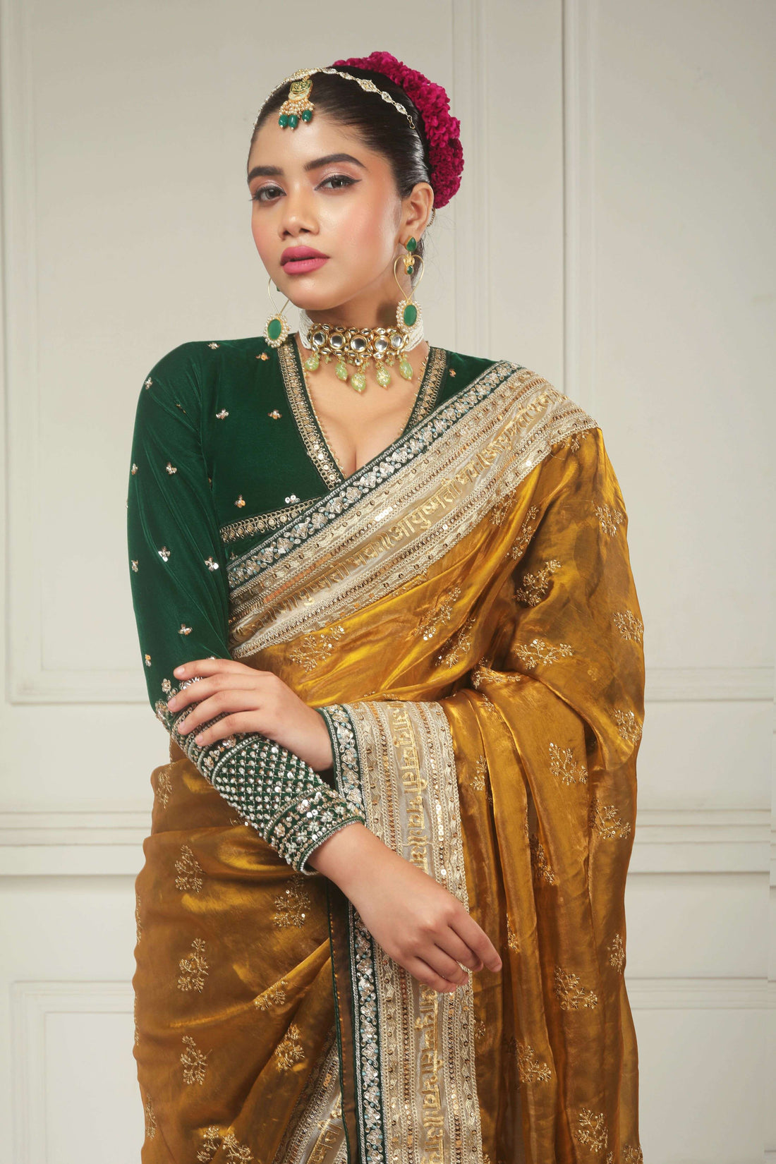 SUNEHARI SILHOUETTE SAREE WITH GARDEN GRANDEUR BLOUSE