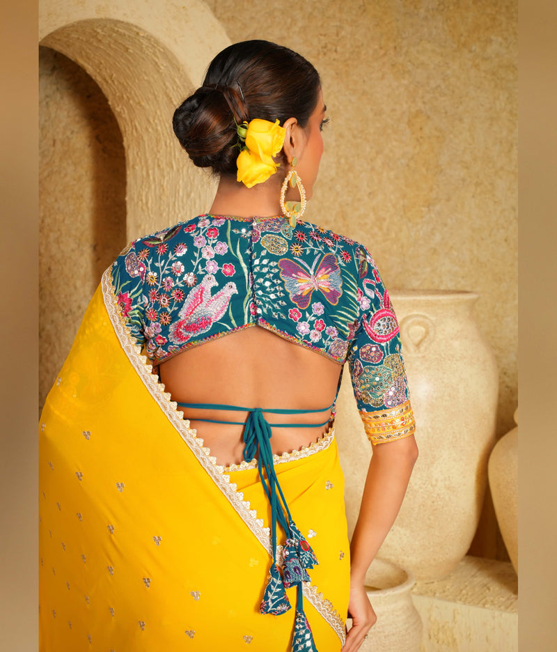 Multicoloured embroidery saree
