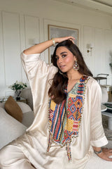 Cream Satin Marusthal Muse Top & Pant/Dhoti Set