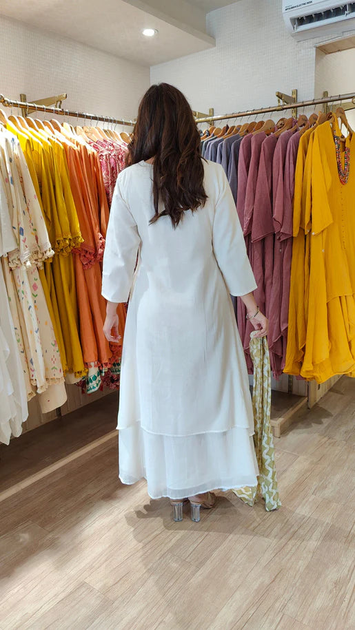 White Drape Dress With Printed Scarf - By Reet Lifestyle