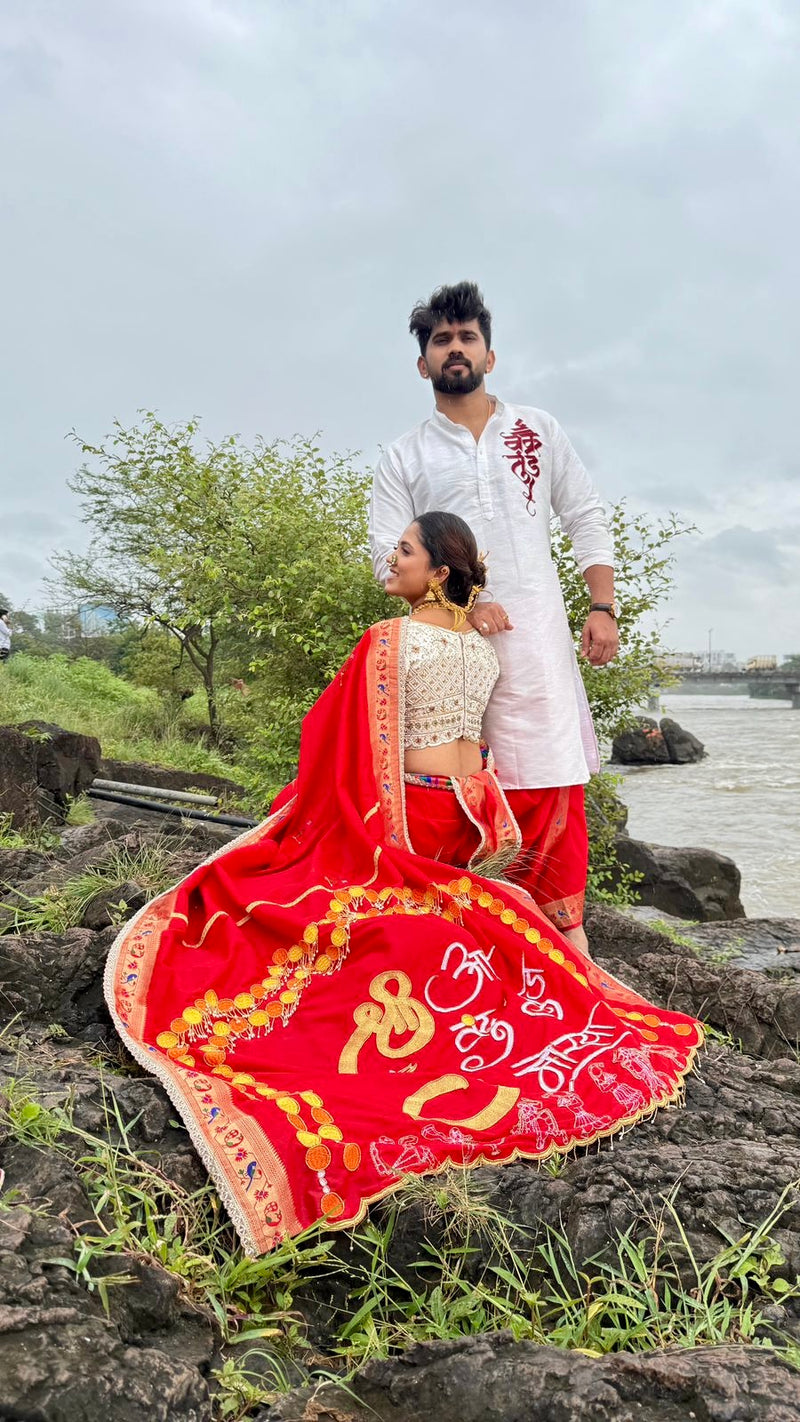 Customized Ganpati Saree in handcrafted Pure Silk (any color can be customized)