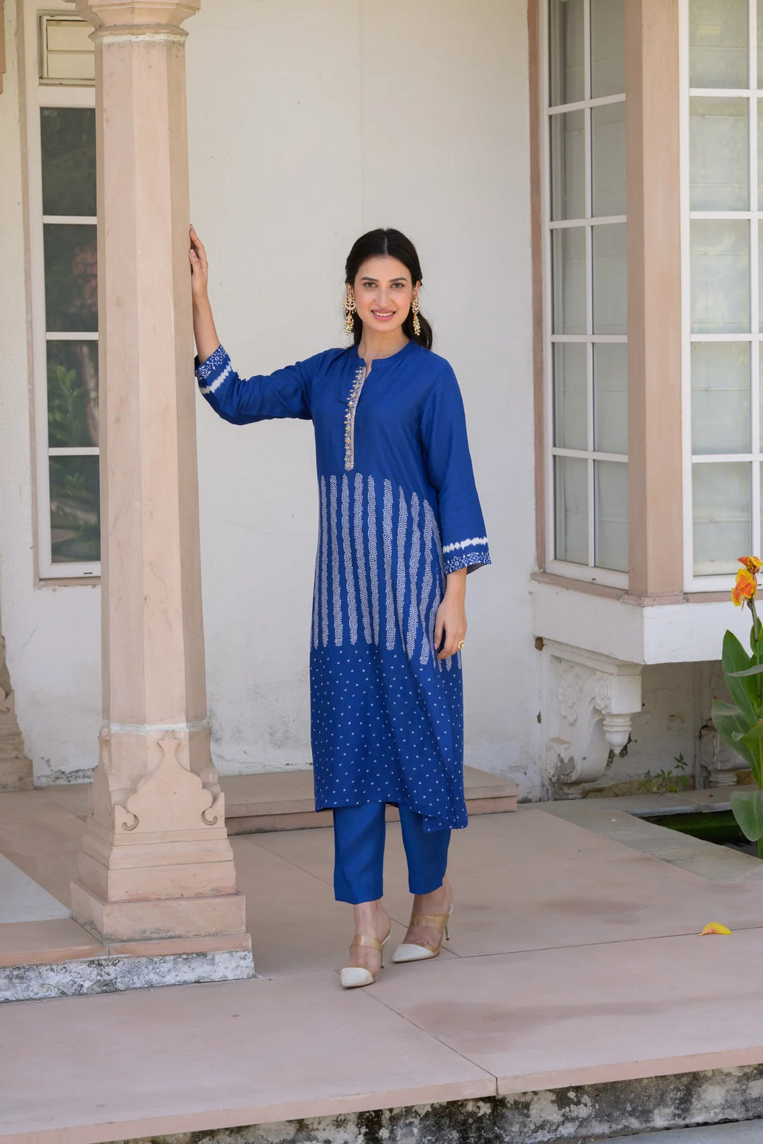 Royal Blue Bandhani Print Muslin Kurta Set
