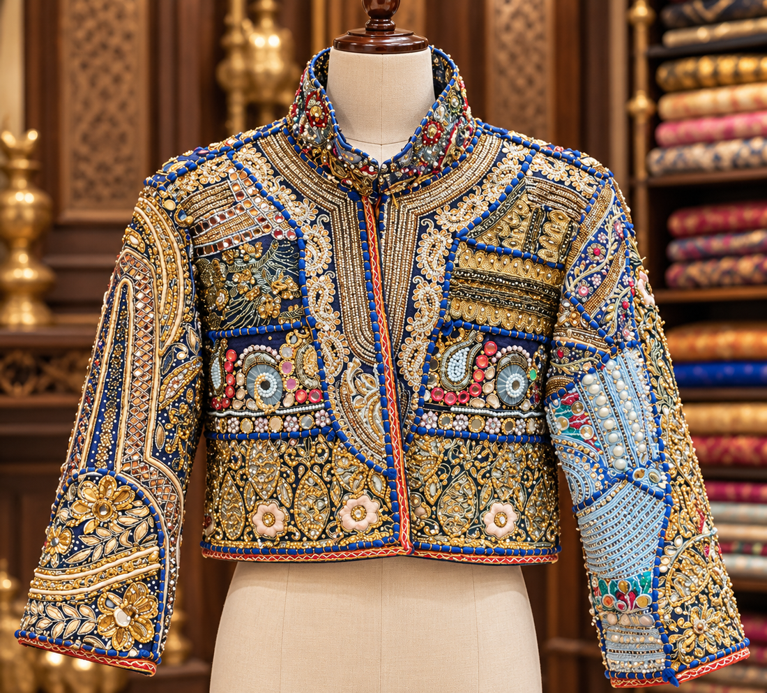 Royal Afreen Handmade Beadwork & Vintage Zardozi Patchwork Jacket