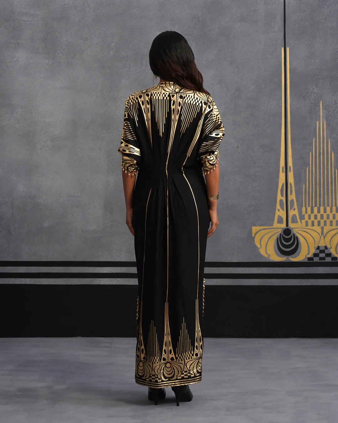 gold foil dresses Floral and Vine Embellished Gold Leaf Gown