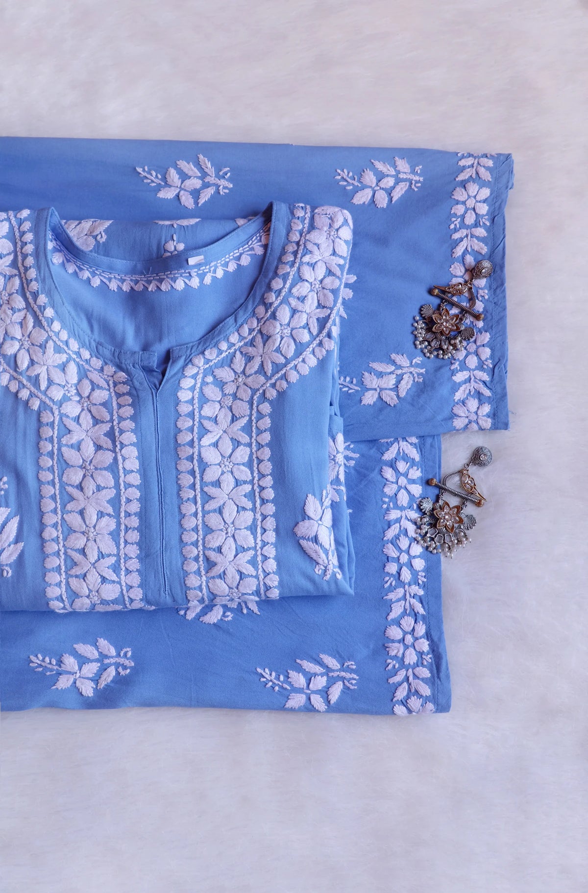 Ice Blue Elegant Rayon Kurta Set