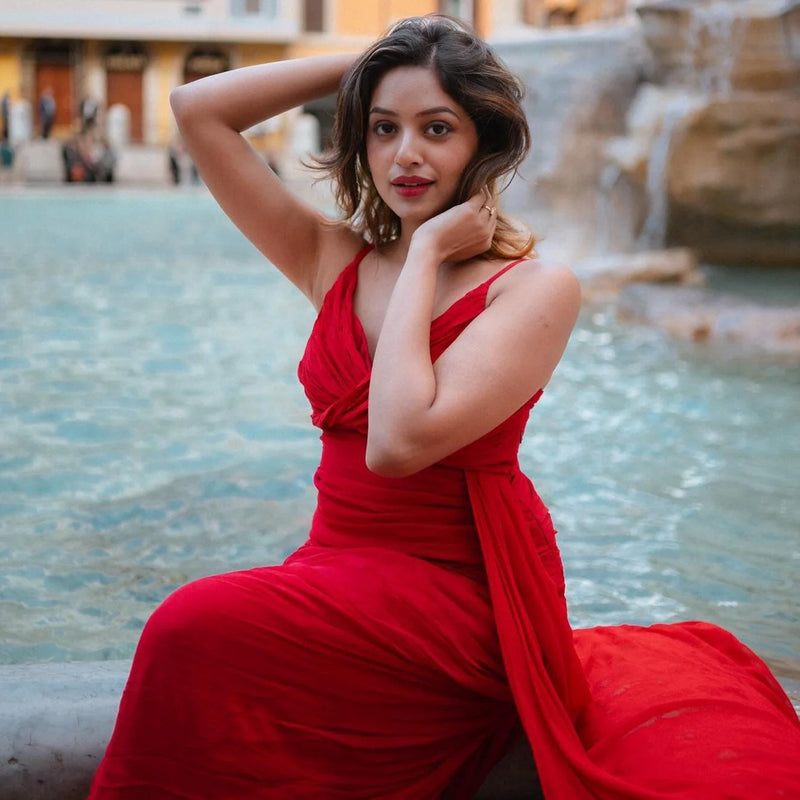 Georgette Red Loveseer Long Dress