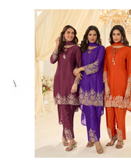 Latest Trendy Pakistani Style Rose Gold Beads Work Embroidered Top With Beads Embroidered Pant And Dupatta