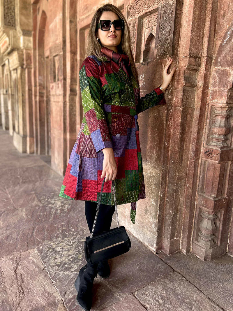 Autumn Pinot Noir Patola Silk Trench Coat