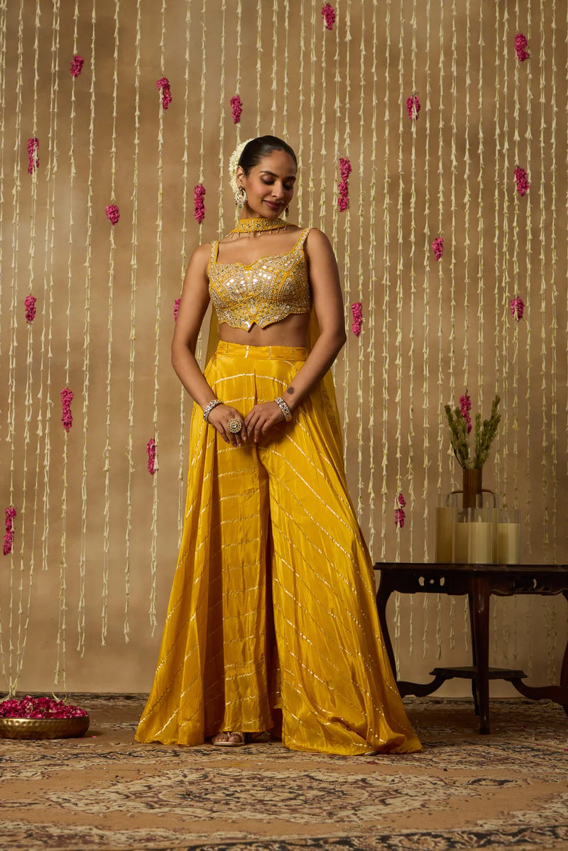 Golden Bloom Embroidered Silk Blend Fusion Set