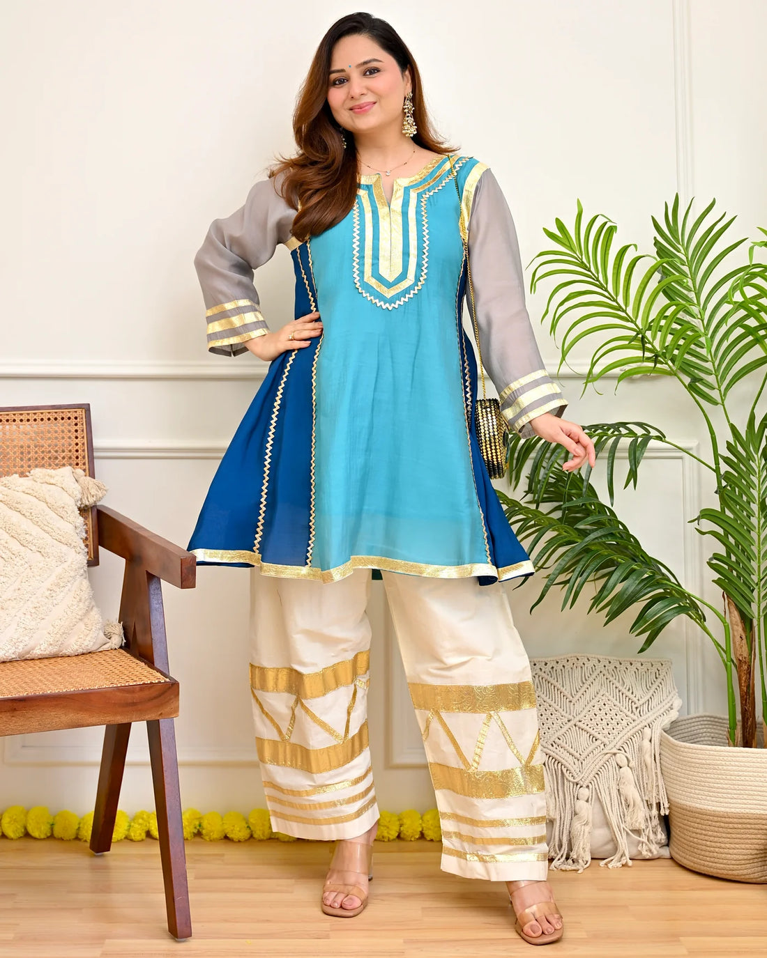 Zariya Aqua Festive A-Line Kurta Set