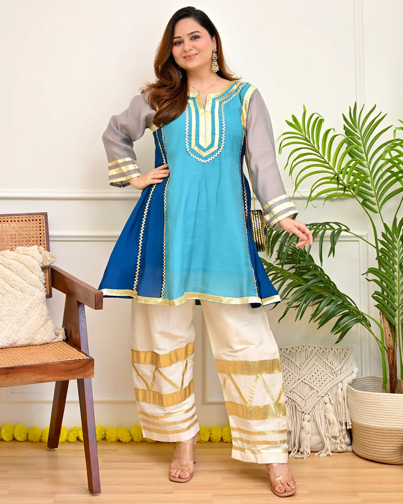 Zariya Aqua Festive A-Line Kurta Set