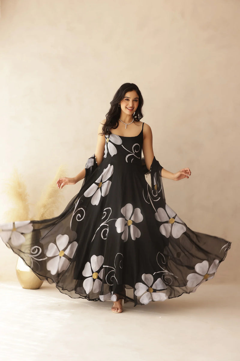 Bloom Canvas Handpainted Georgette Anarkali Suit Set
