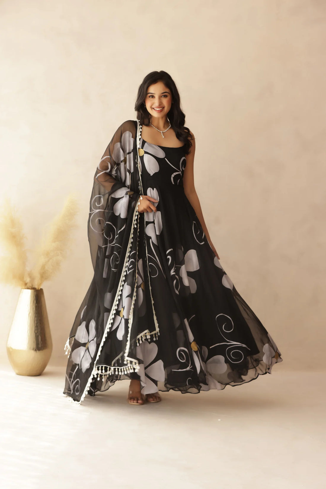 Bloom Canvas Handpainted Georgette Anarkali Suit Set