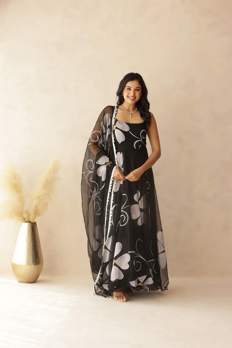 Bloom Canvas Handpainted Georgette Anarkali Suit Set