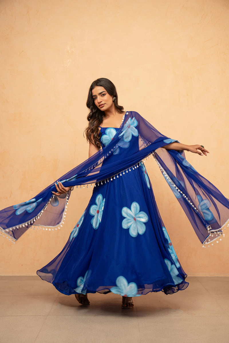 Bloom Canvas Handpainted Georgette Anarkali Suit Set