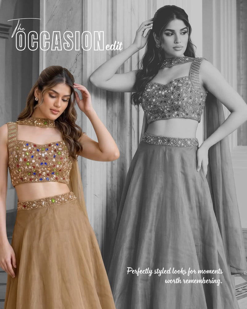 Champagne Gold Embellished Lehenga with dupatta