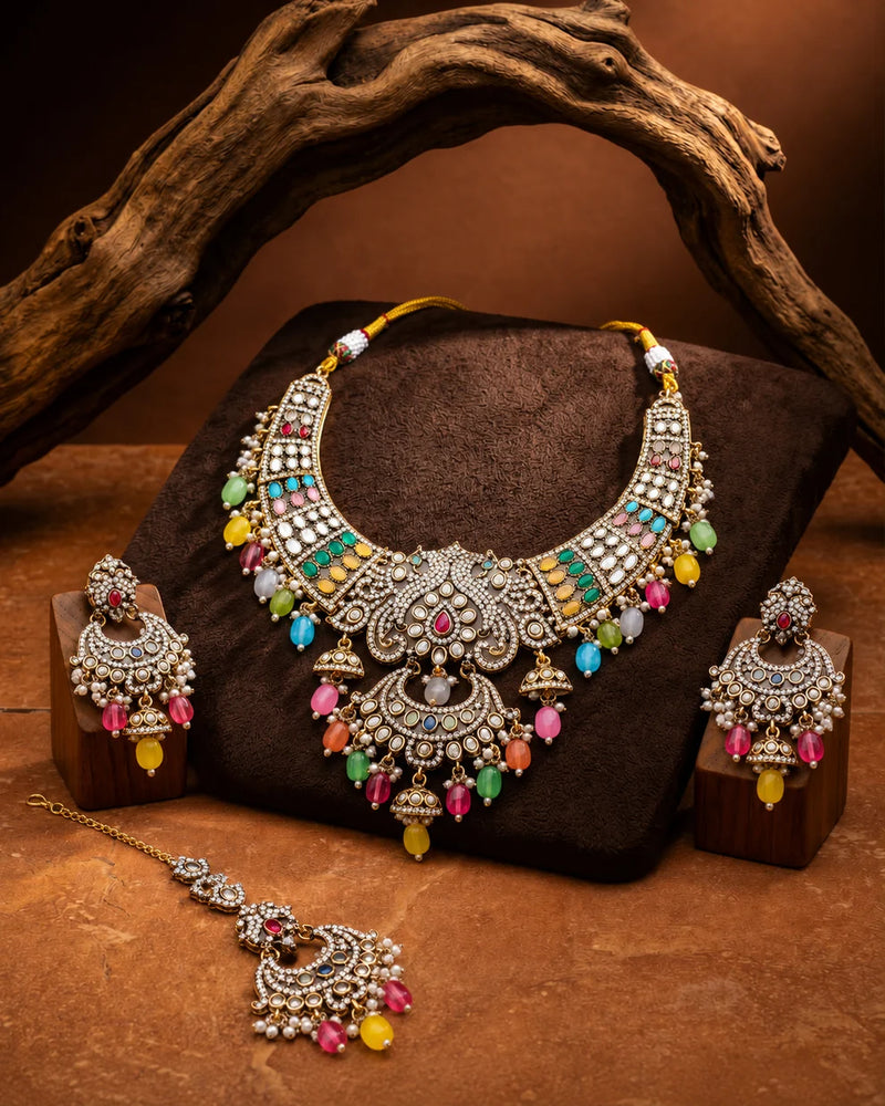 Noor-e-Mahal Navratan Necklace Set