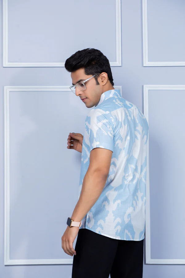 Pastel Blue Cotton Abstract Jaipuri Shirt