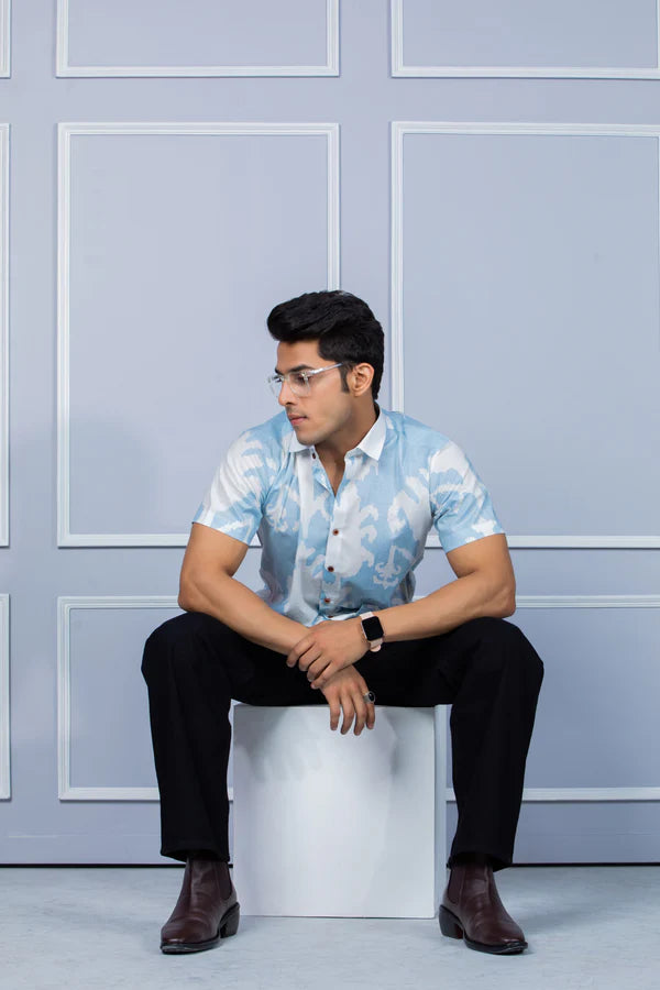 Pastel Blue Cotton Abstract Jaipuri Shirt