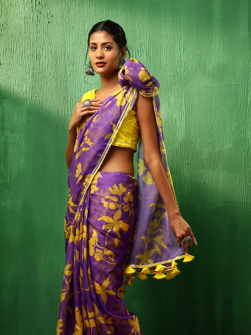 violet organza saree