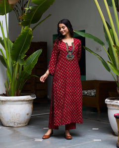 Jalaja Ajrakh Print Pure Cotton Kurta Set