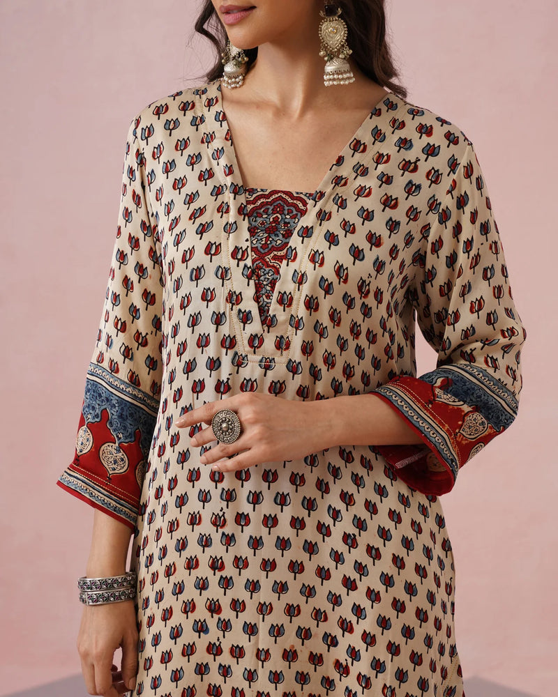 Rangrez Ajrakh Printed Cotton Kurta Suit Set