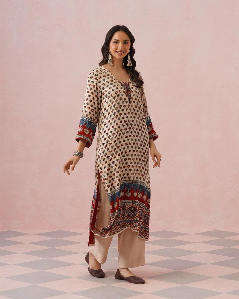 Rangrez Ajrakh Printed Cotton Kurta Suit Set