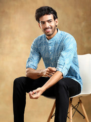 Amber Blue Cotton Hand Block Shirt