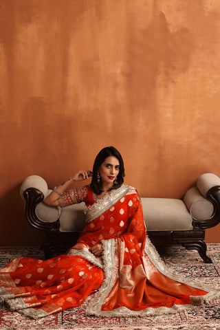 Amber Bridal Red Tissue Saree