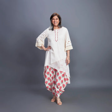 Goro Set - white  Red dhoti co-ord