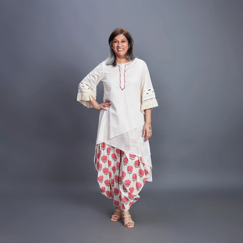 Goro Set - white  Red dhoti co-ord