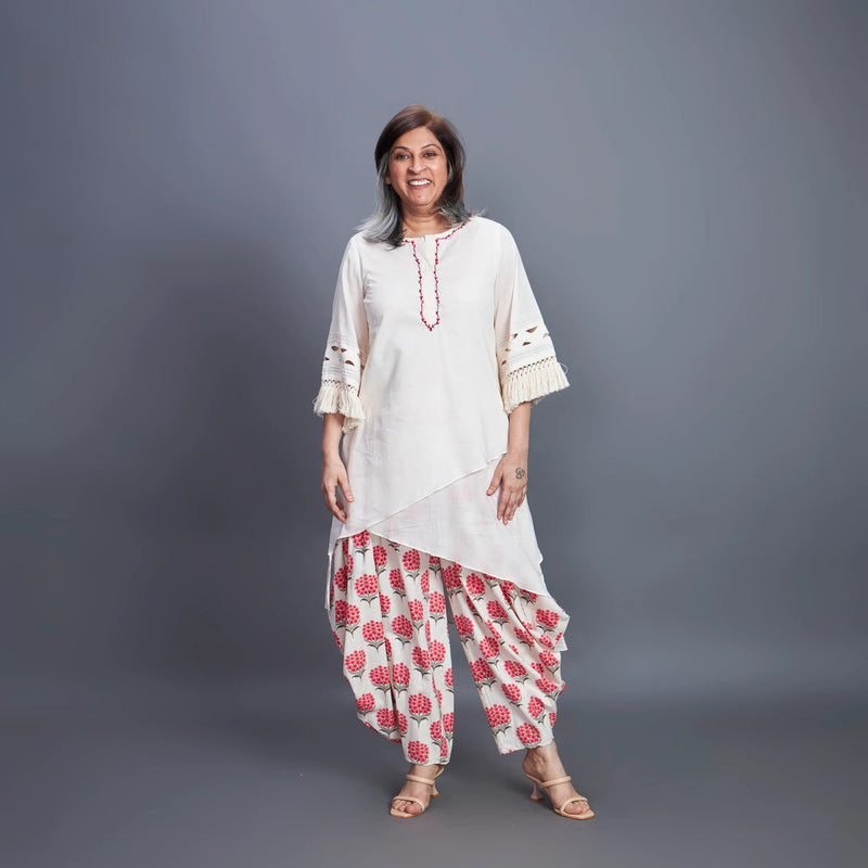 Goro Set - white  Red dhoti co-ord