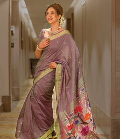 Pure Cotton Handloom Paithani Saree  Dual Tone Green & Pink