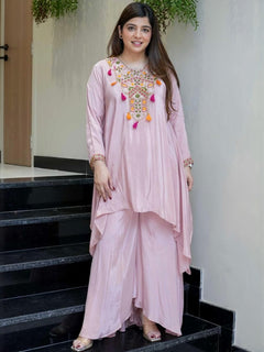 Pink Silk Blend Tunic & Palazzos Set Co-Ord Set