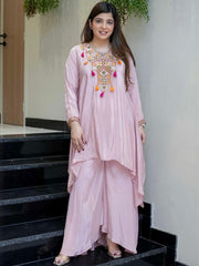 Pink Silk Blend Tunic & Palazzos Set Co-Ord Set