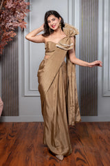 Chinon Golden Ready To Wear Saree with blouse
