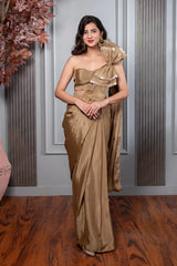 Chinon Golden Ready To Wear Saree with blouse