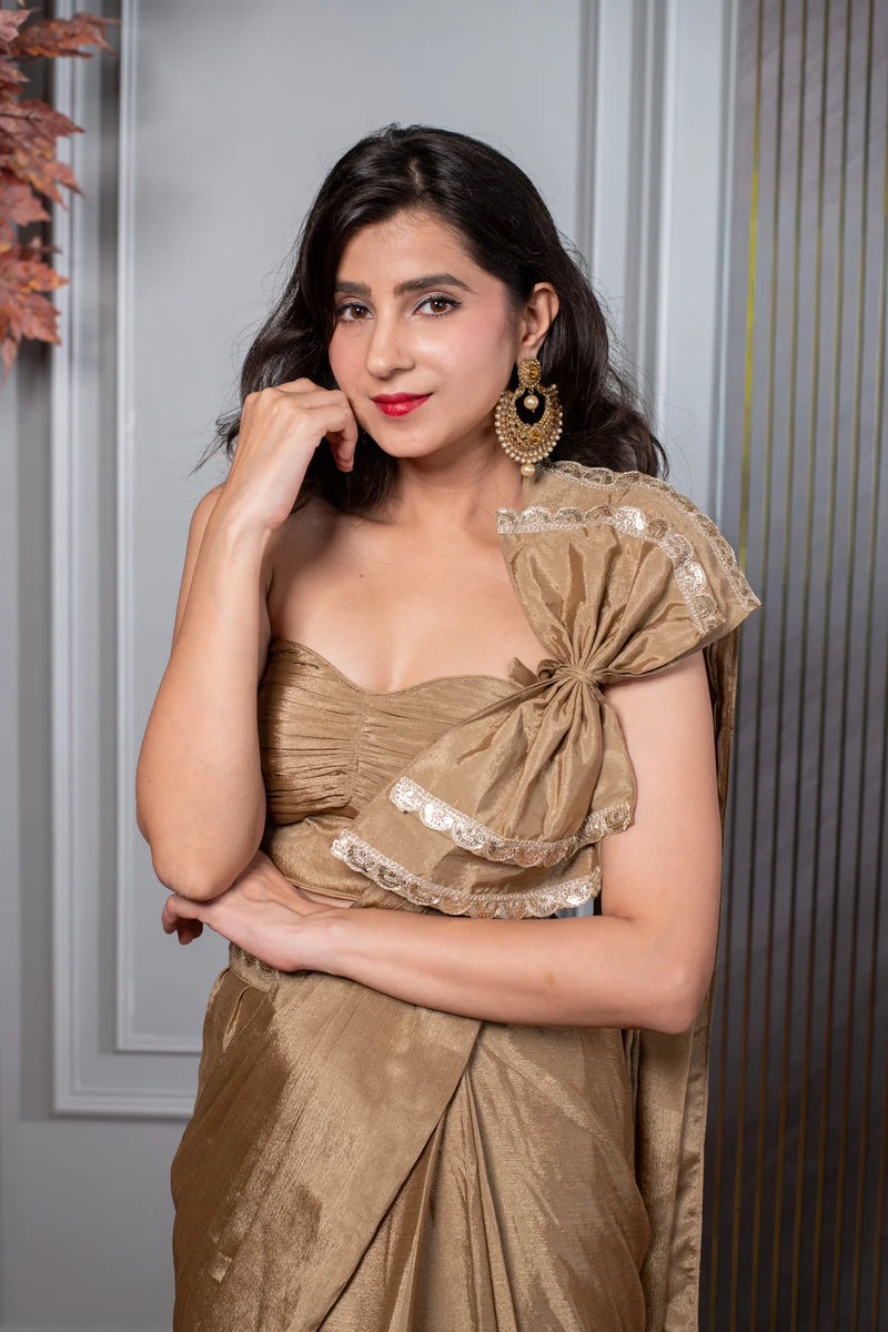 Chinon Golden Ready To Wear Saree with blouse