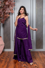 Chinon Purple Short Kurti With Palazzo