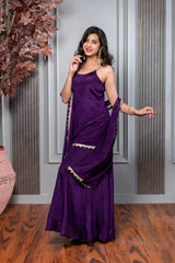 Chinon Purple Short Kurti With Palazzo